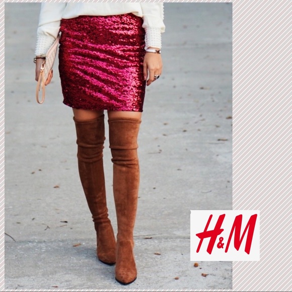 H&M Dresses & Skirts - NWT H&M Pencil Pink/Red Sequin Skirt